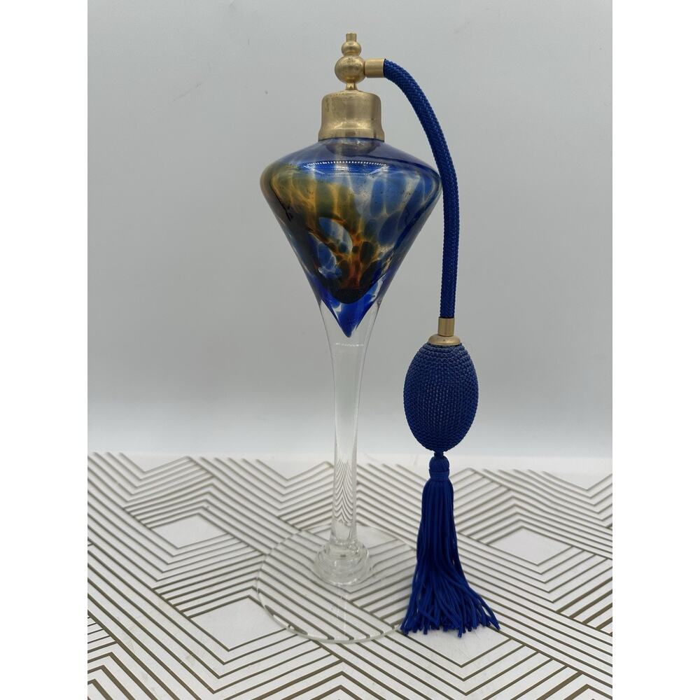 VTG Royal Limited Crystal Royal Blue Fluted Art Glass Perfume Bottle Atomizer